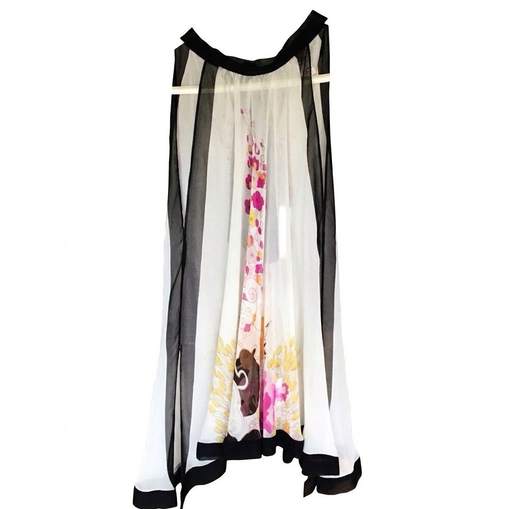 Forever 21 Silk Halter Tunic Top Blouse Medium Fairy Whimsigoth Floral SHEER - Picture 2 of 6